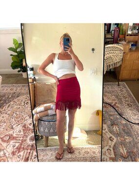 STARING AT STARS RED FRINGE MINI SKIRT WOMENS SIZE 0